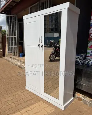 Modern White 2-Door Wardrobe With Full-Length Mirror