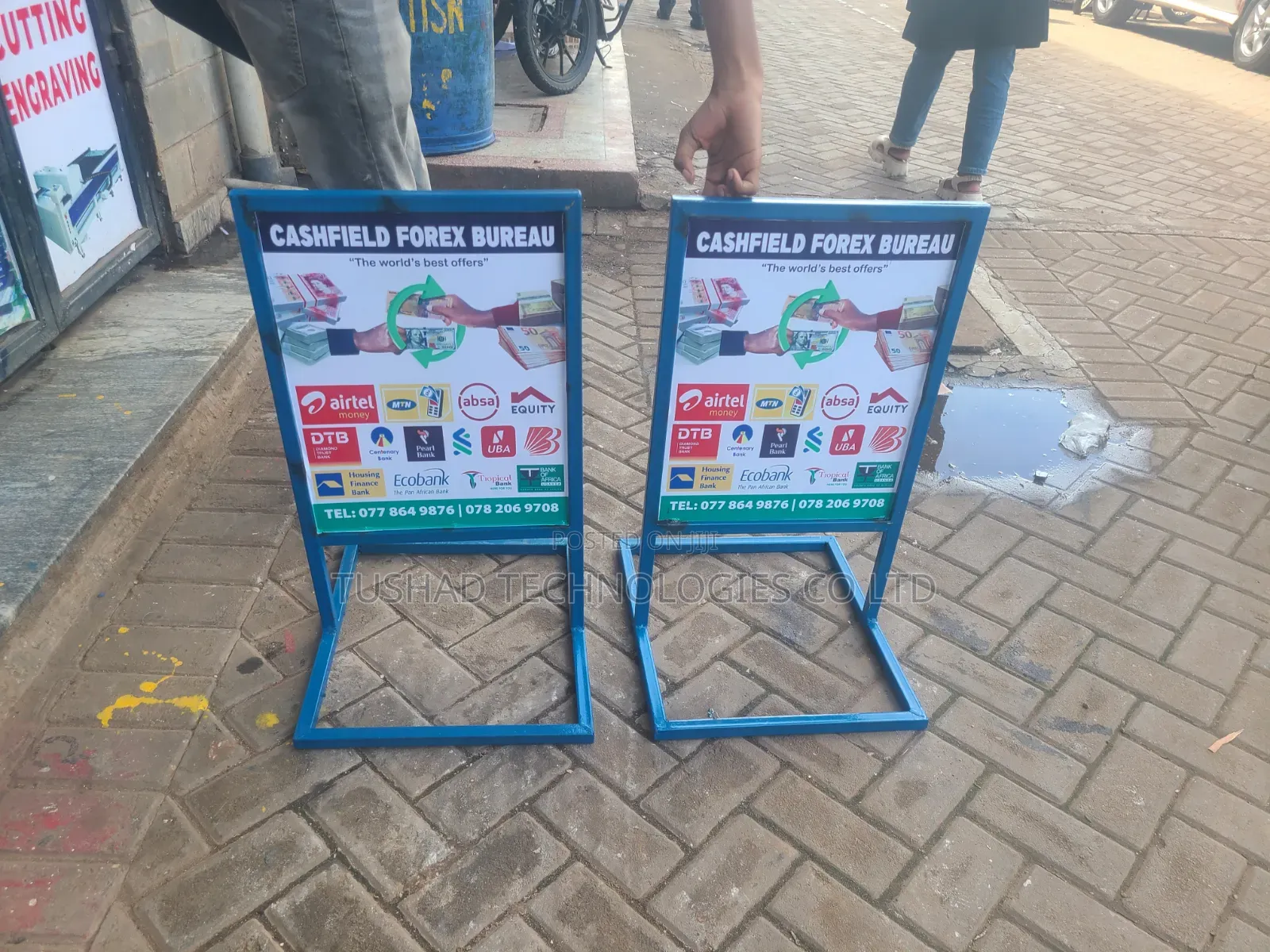 Metallic Sign Post, Mobile Money Signage, Business Banner, Posters