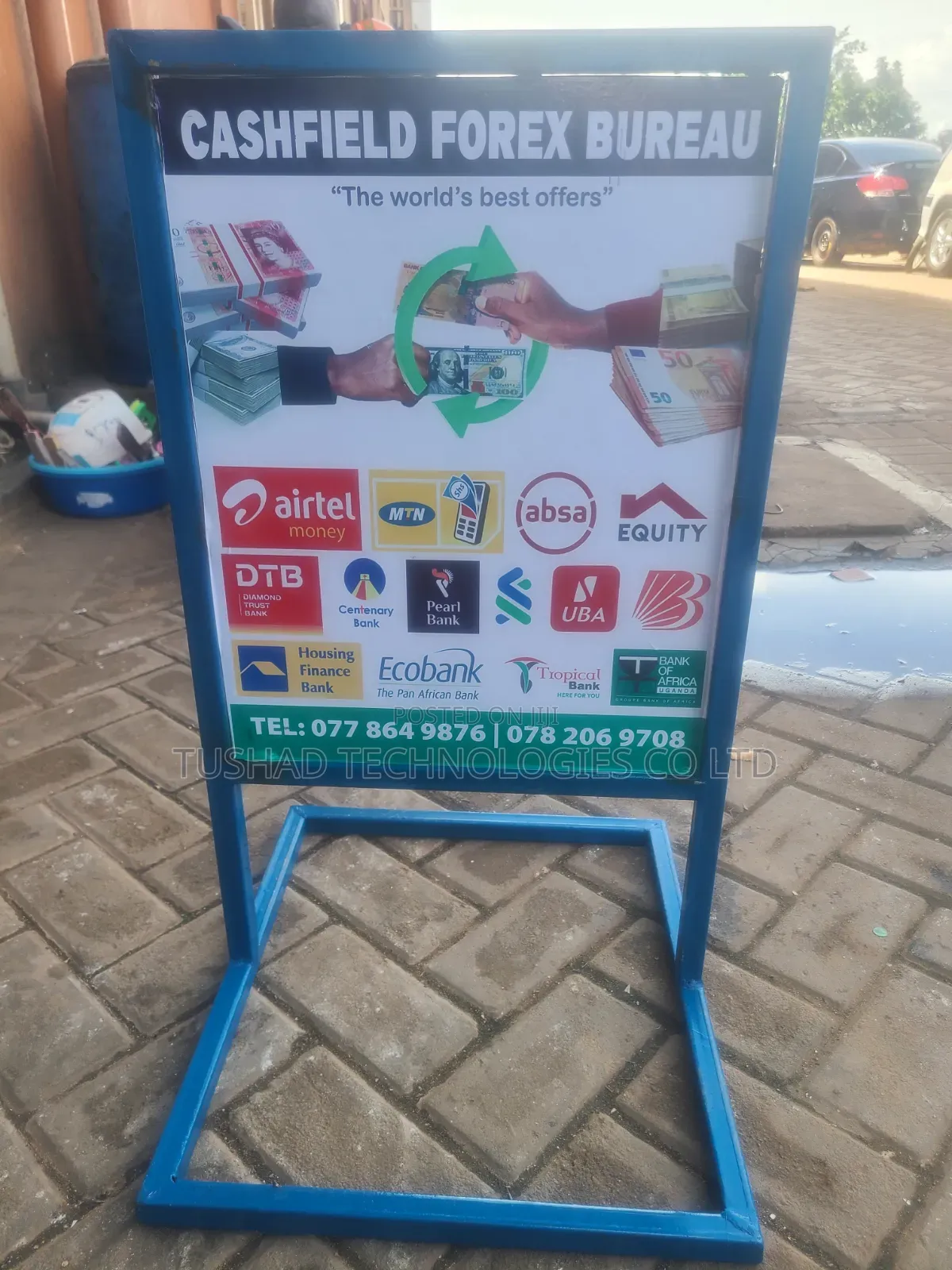 Metallic Sign Post, Mobile Money Signage, Business Banner, Posters