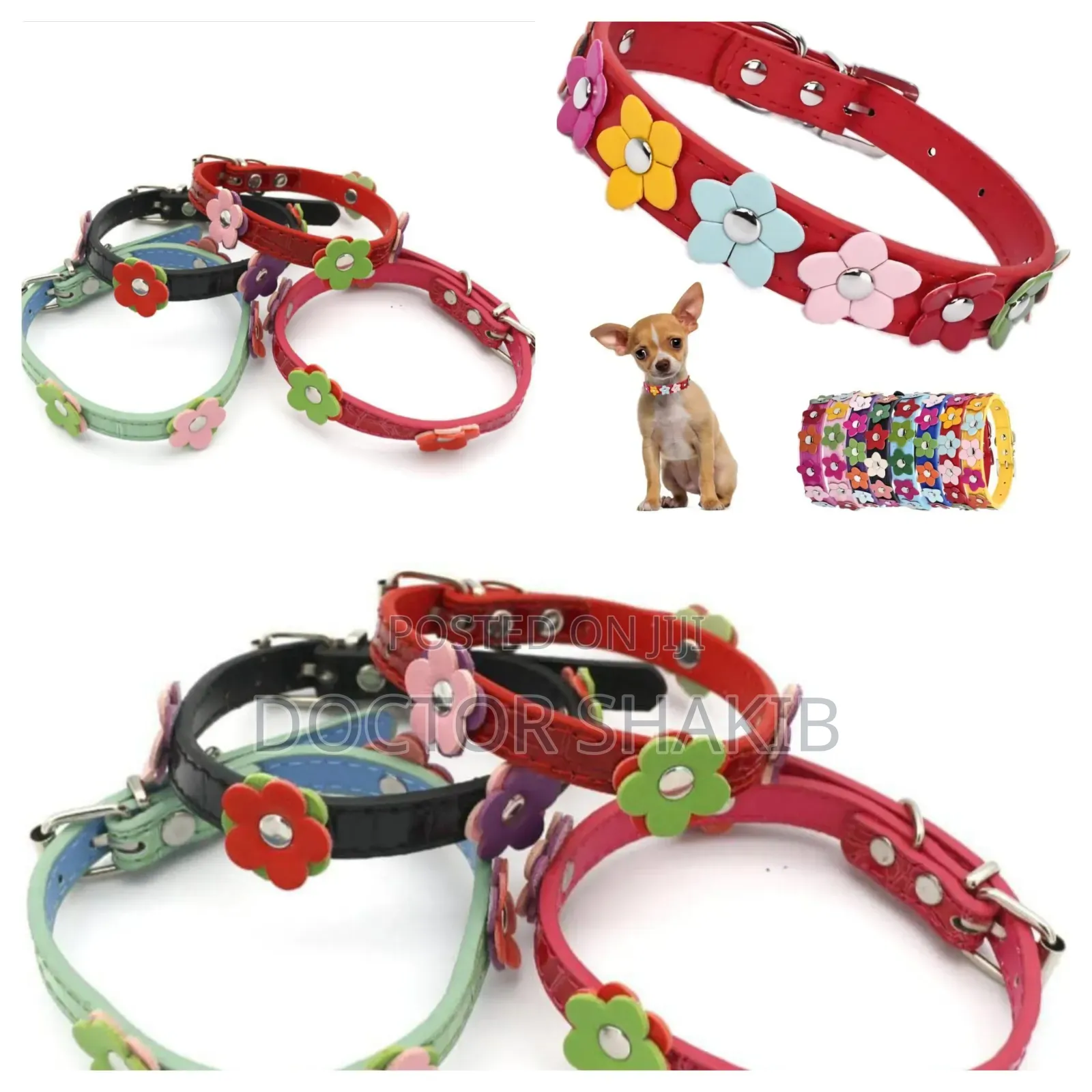 Dog Leather Collars With Fancy Pretty Colorful Flowers