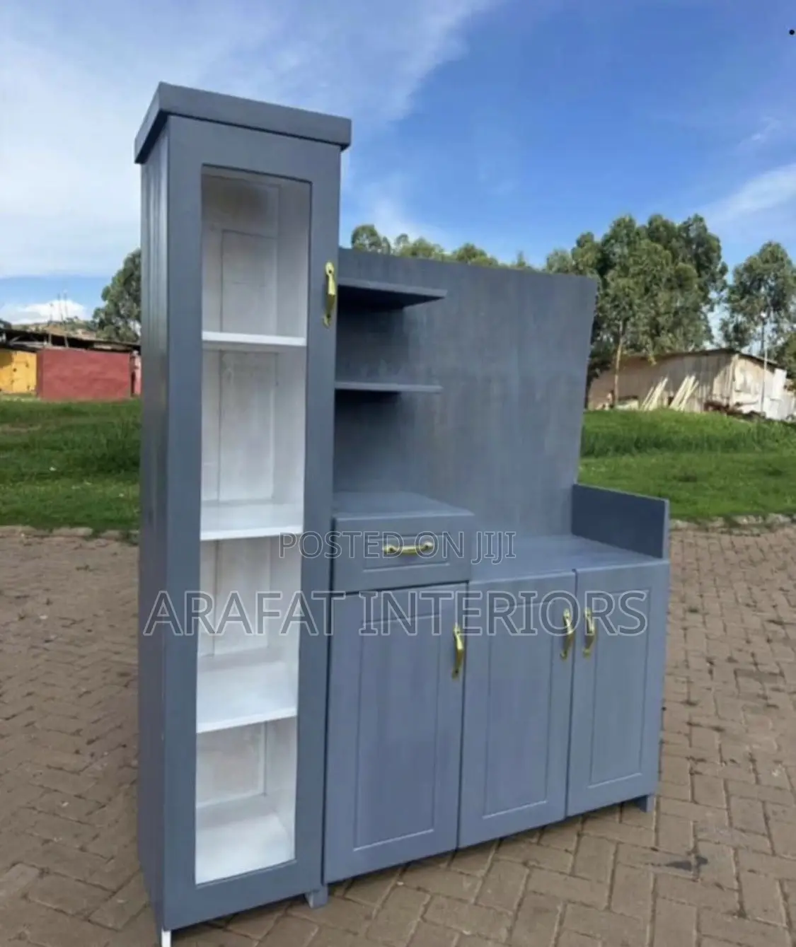 Beautiful Grey Display Storage Cabinet