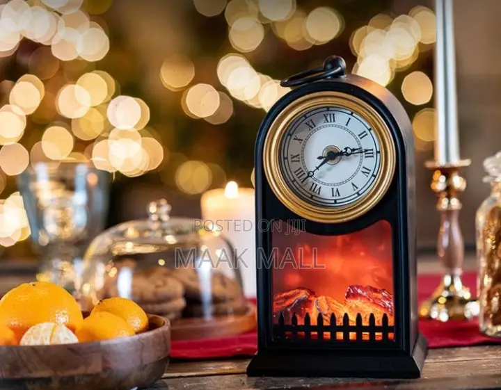 Led Fire Place With Clock At