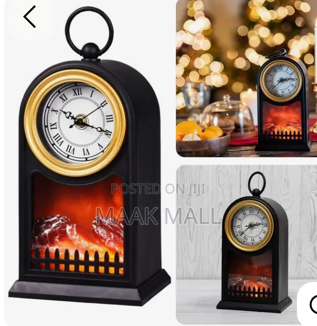 Led Fire Place With Clock At
