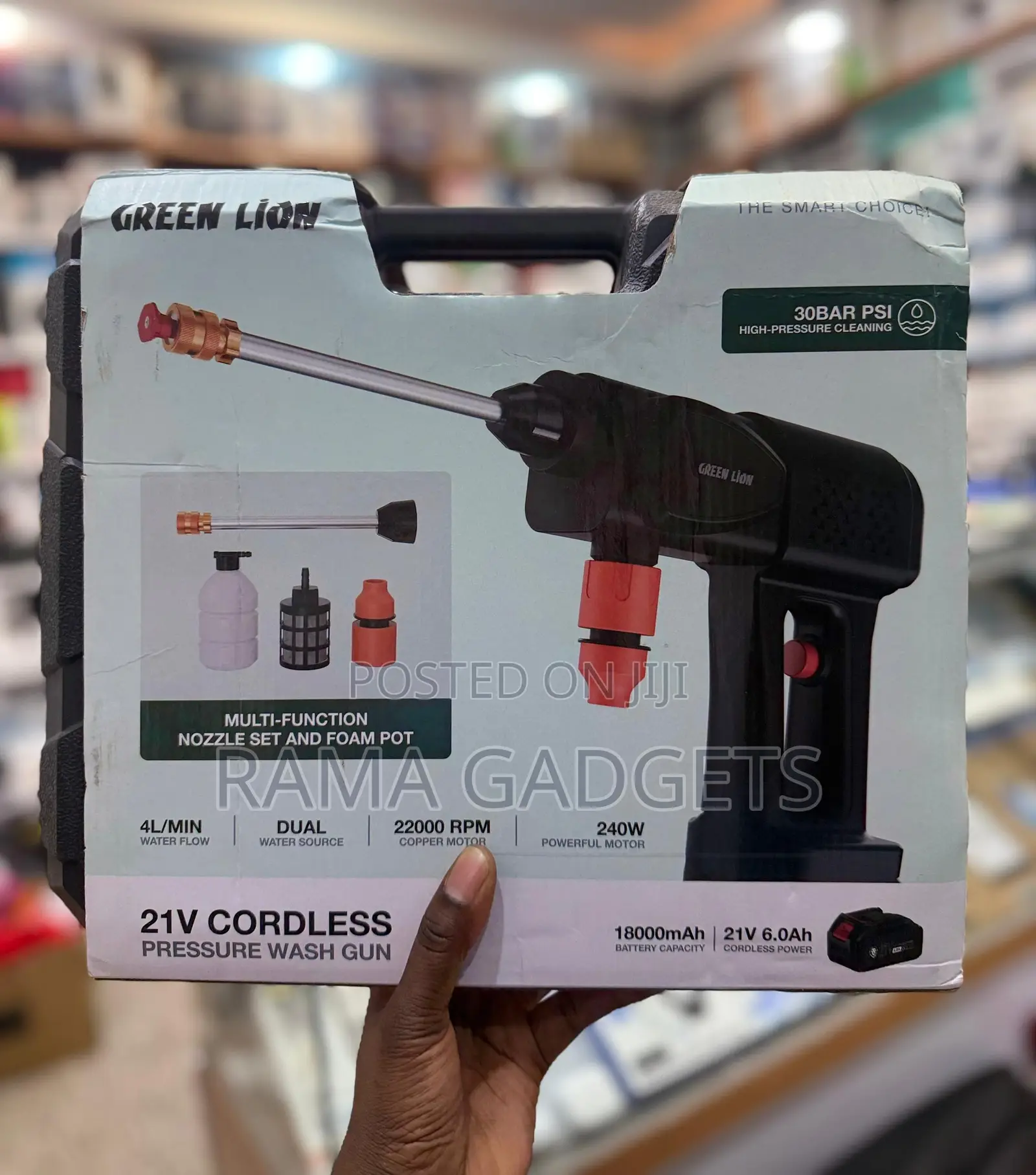 Green Lion 21v Cordless Pressure Wash Gun (Model Gnc240wgunbk)