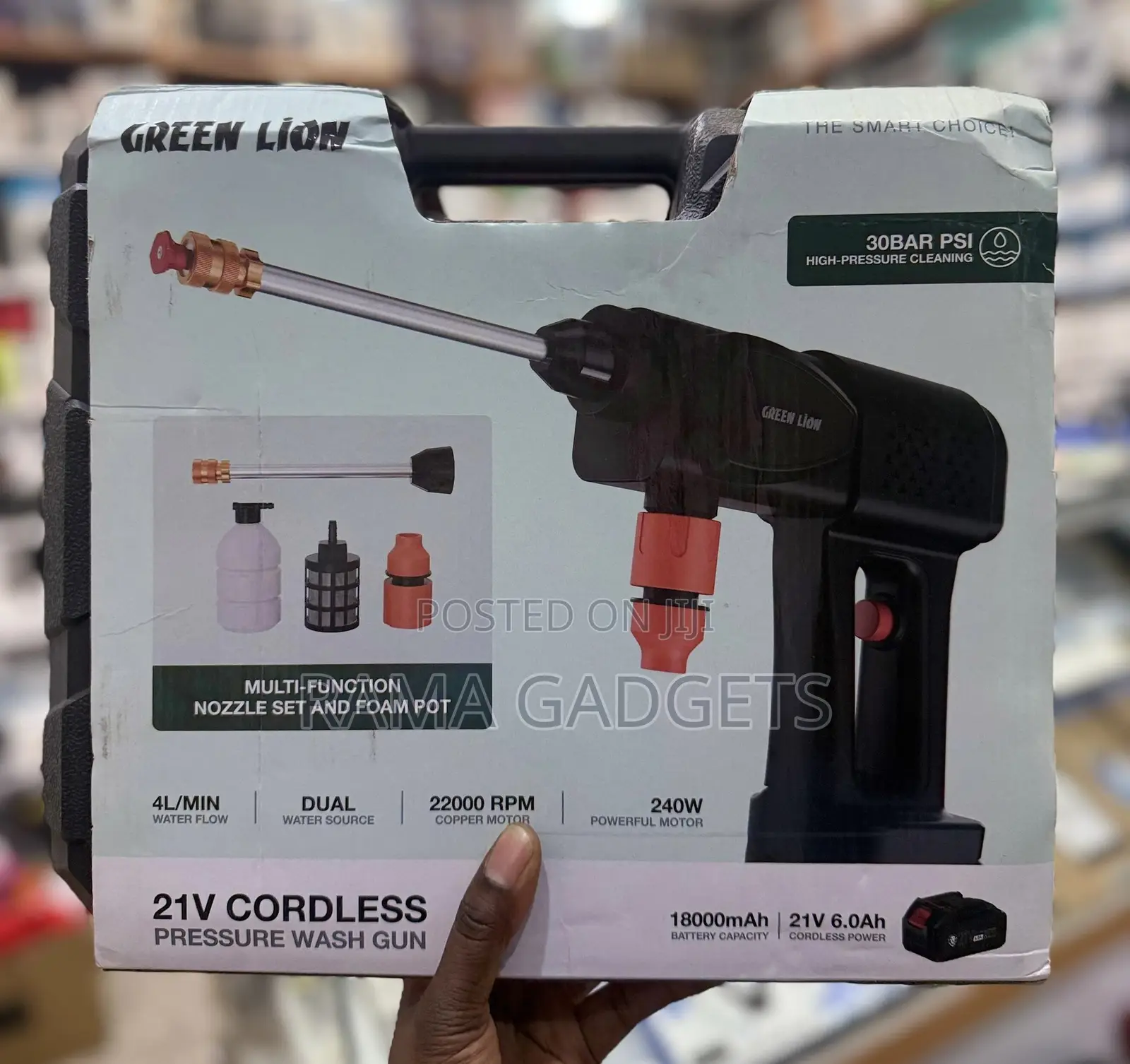 Green Lion 21v Cordless Pressure Wash Gun (Model Gnc240wgunbk)