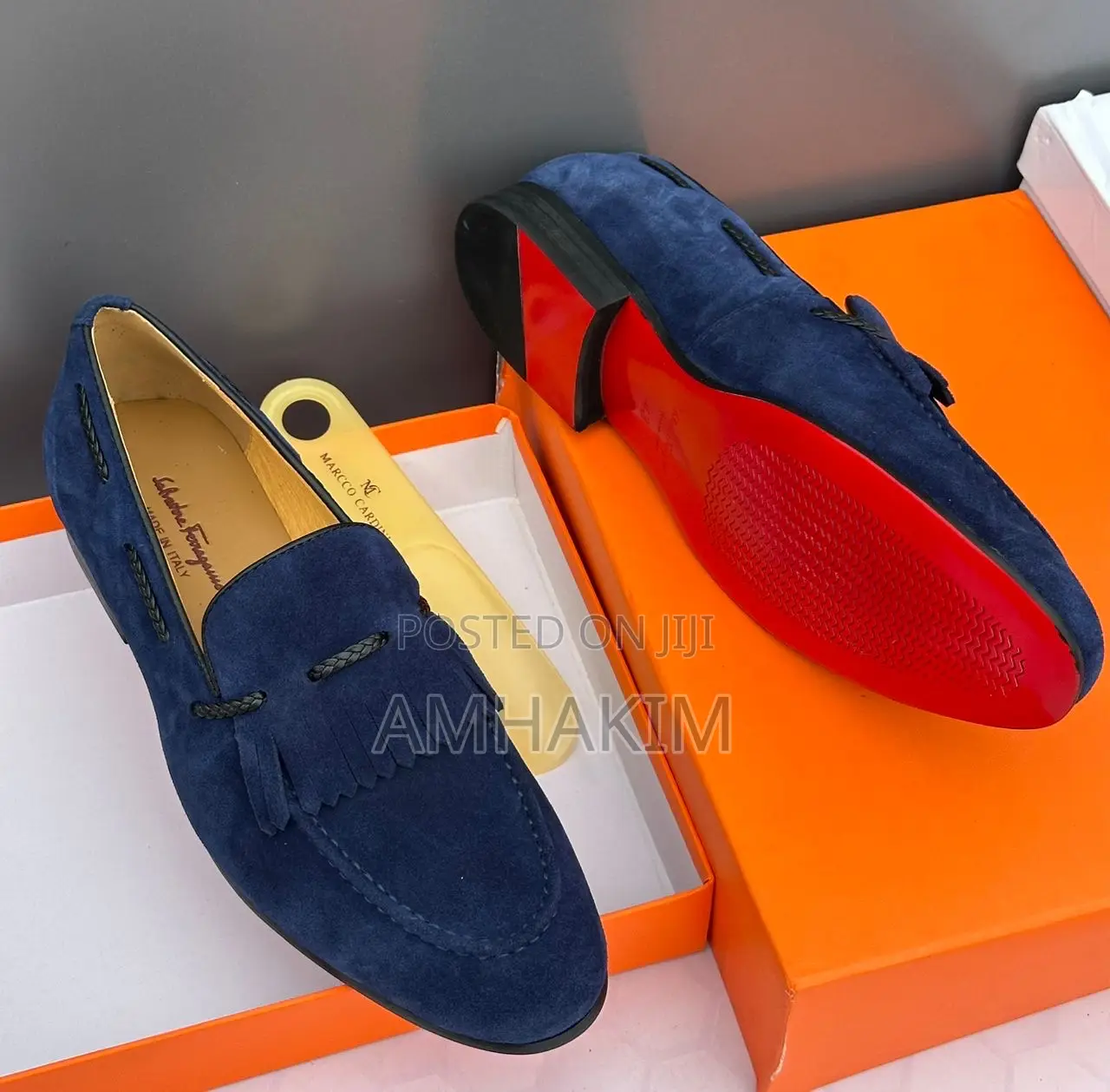 Classic Men Salvatore Ferragamo Suede Red Soleloafers in Stock