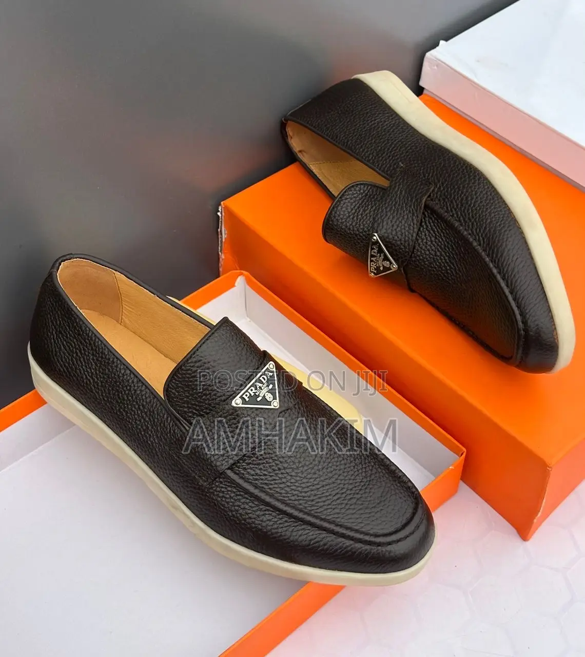 Men's Classic Prada Designer Leather Loafers in Stock