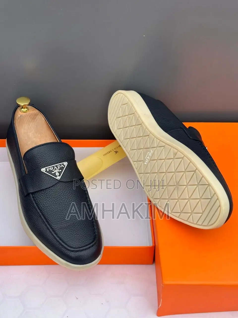 Men's Classic Prada Designer Leather Loafers in Stock