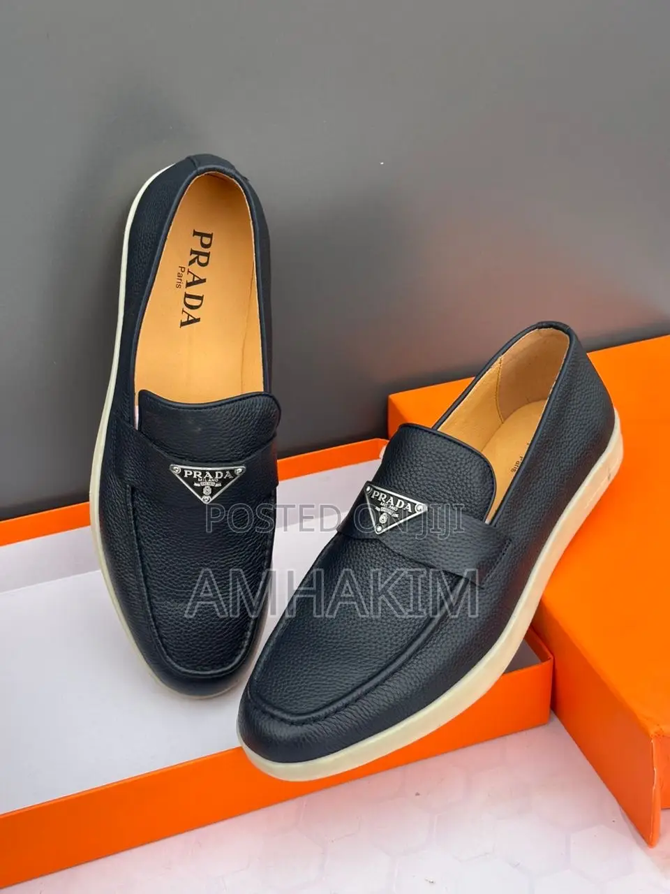 Men's Classic Prada Designer Leather Loafers in Stock