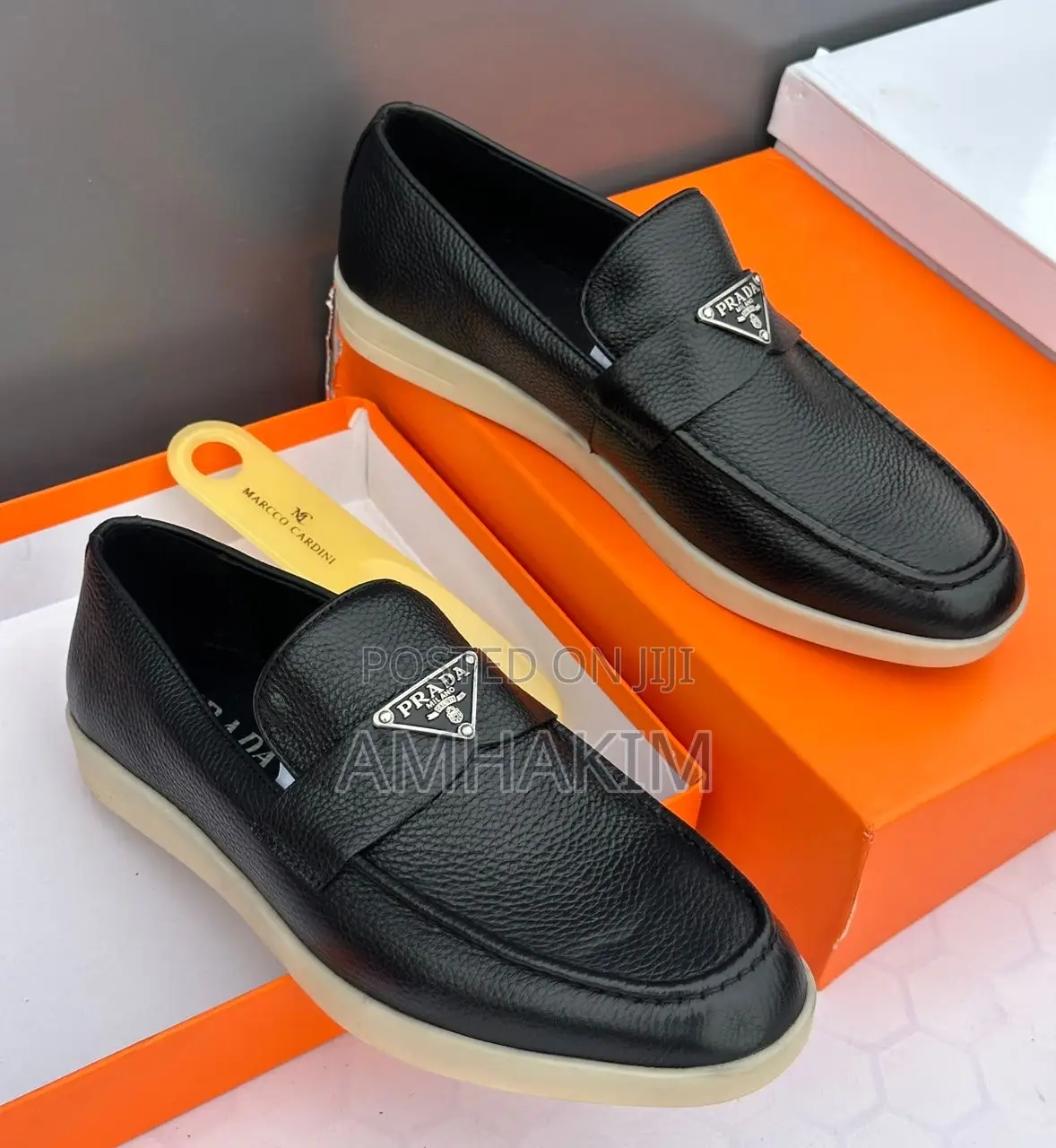 Men's Classic Prada Designer Leather Loafers in Stock