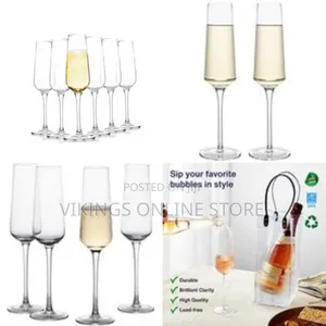 6pc Long Stem Champagne Flutes Crystal Clear and Seamless Tower