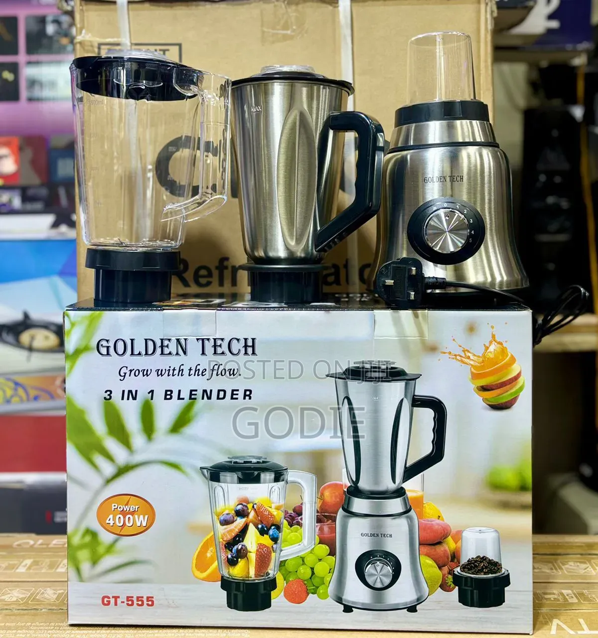 Golden Tech 3-in-1 Blender, Stainless Steel Kitchen Appliance