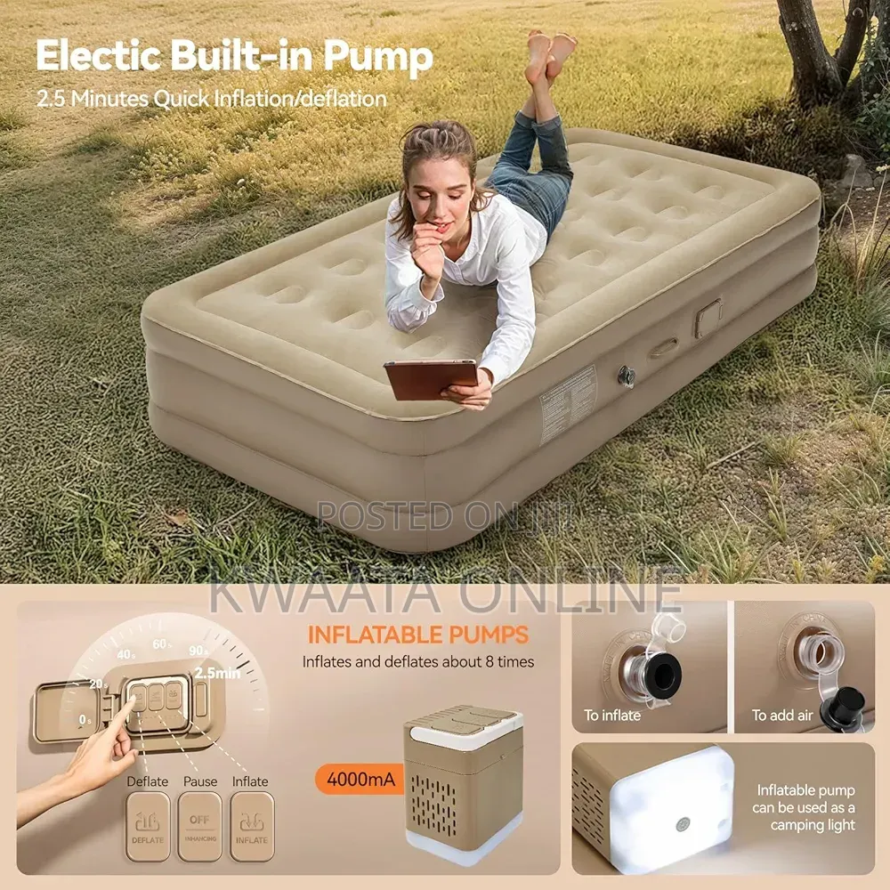 High Density Air Bed Mattress With Built-in Electric Pump, 5x6 or 6×6