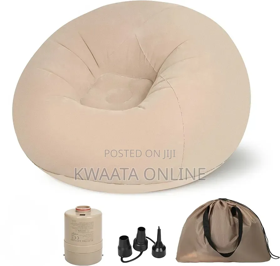 Inflatable Chair With Air Pump, Flocked PVC Blow Up Couch Chaise Sofa