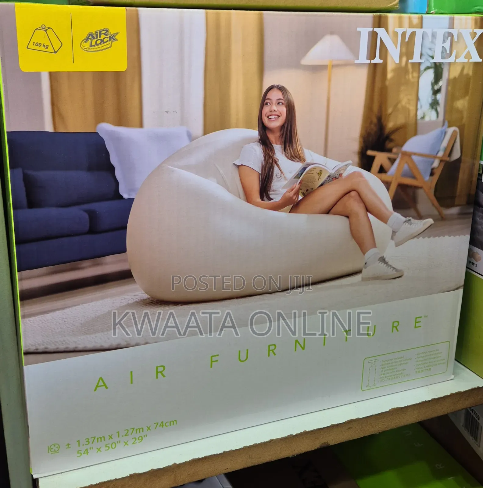 Inflatable Chair With Air Pump, Flocked PVC Blow Up Couch Chaise Sofa