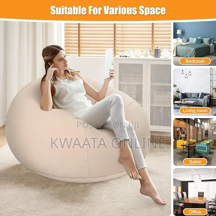 Inflatable Chair With Air Pump, Flocked PVC Blow Up Couch Chaise Sofa