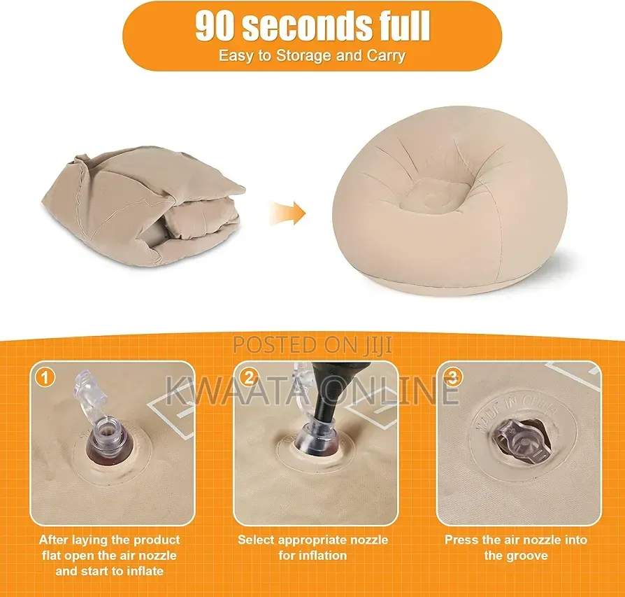 Inflatable Chair With Air Pump, Flocked PVC Blow Up Couch Chaise Sofa
