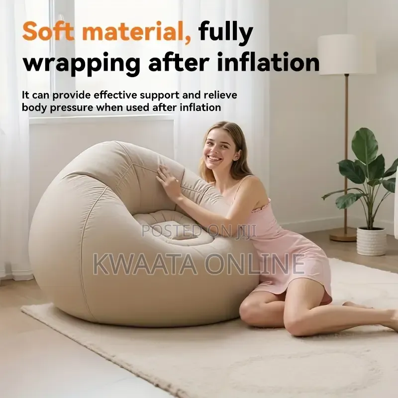 Inflatable Chair With Air Pump, Flocked PVC Blow Up Couch Chaise Sofa