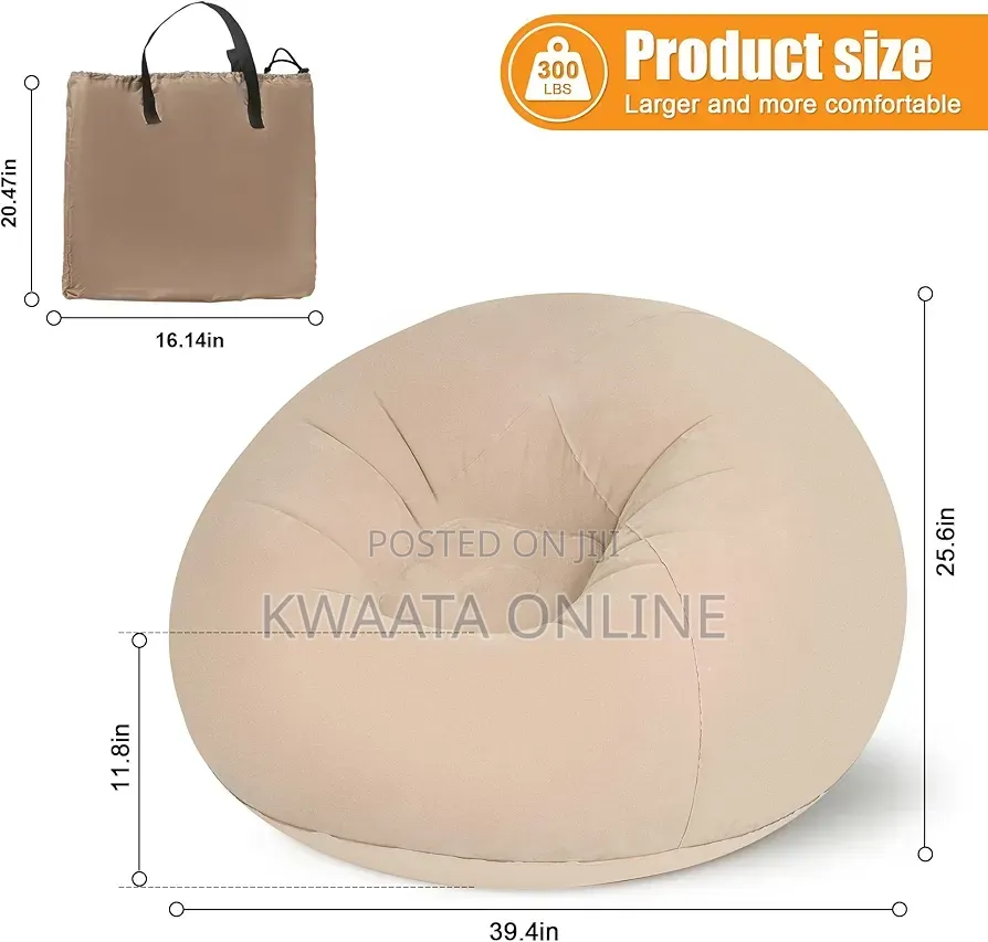 Inflatable Chair With Air Pump, Flocked PVC Blow Up Couch Chaise Sofa