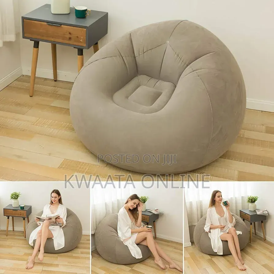 Inflatable Chair With Air Pump, Flocked PVC Blow Up Couch Chaise Sofa