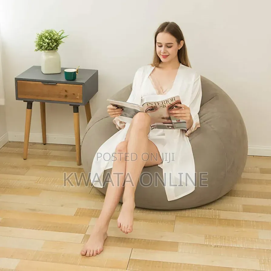 Inflatable Chair With Air Pump, Flocked PVC Blow Up Couch Chaise Sofa