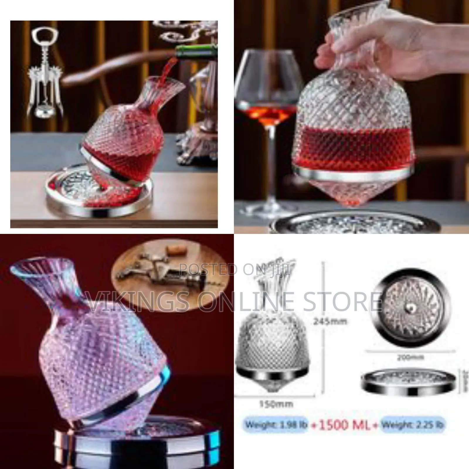 Spinning Decanter for Whisky, Wine, 1500ml Crystal Glass Wine Decanter