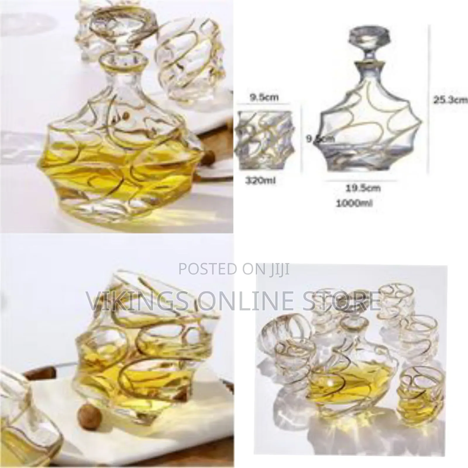 7pcs Wine Bottle Liquor Dispenser Whisky Engraved Decanter Set Glass