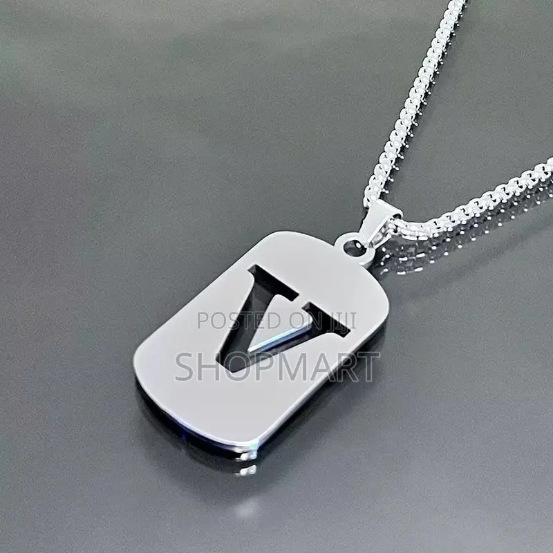 English Alphabet Hollow Pendant Necklace Punk Style Stainless Steel