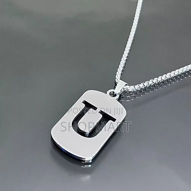 English Alphabet Hollow Pendant Necklace Punk Style Stainless Steel