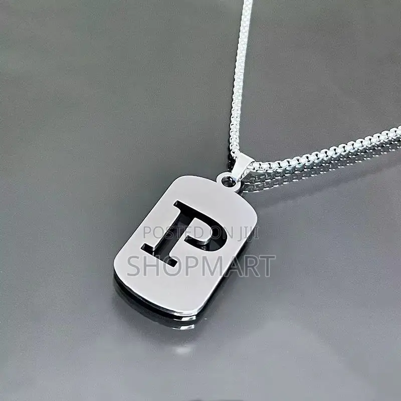 English Alphabet Hollow Pendant Necklace Punk Style Stainless Steel