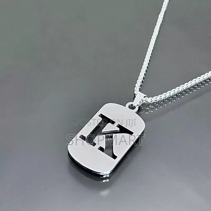 English Alphabet Hollow Pendant Necklace Punk Style Stainless Steel