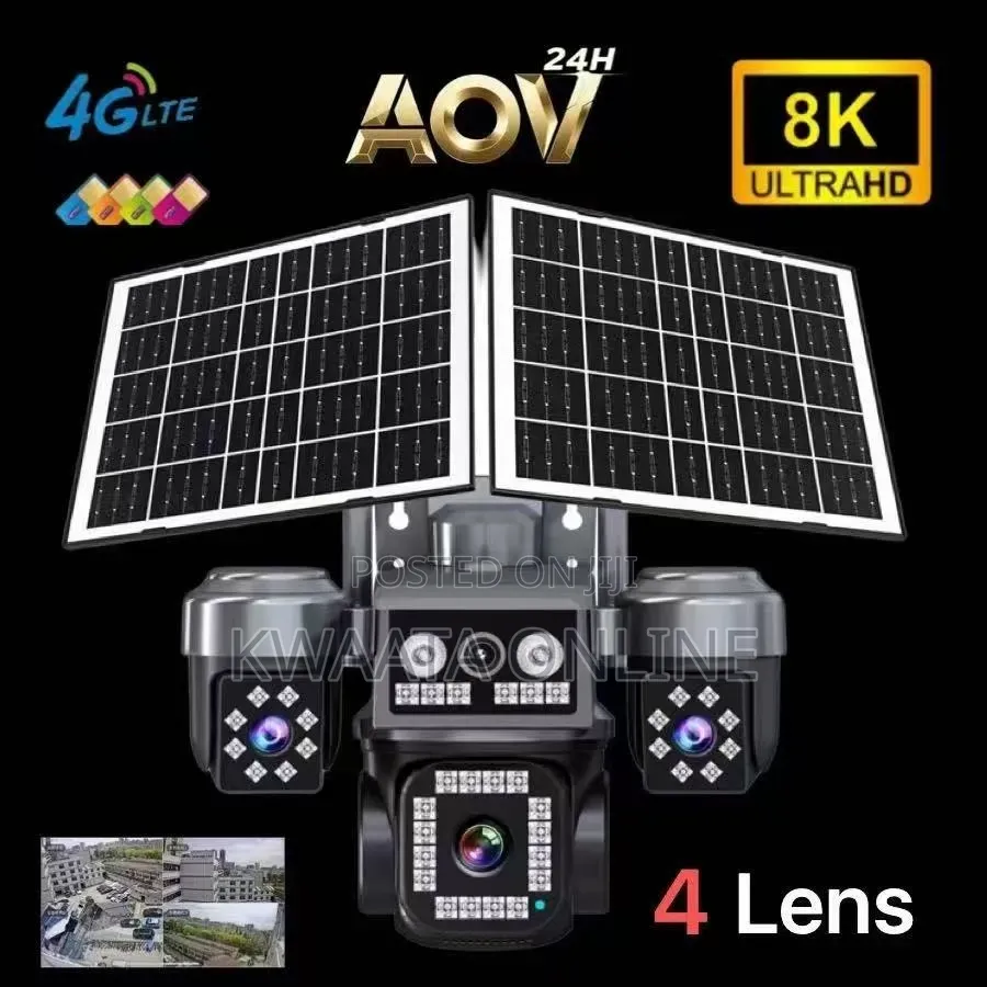 8mp Solar Powered Camera 4g Sim Card 4 Lens Aov Four View