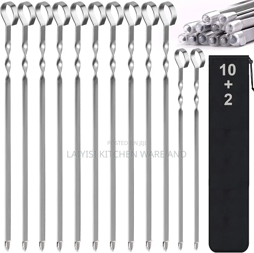 12 Pieces Stainless Steel Reusable Barbecue Skewers – Grill Sticks