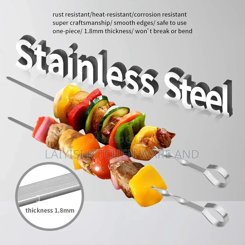 12 Pieces Stainless Steel Reusable Barbecue Skewers – Grill Sticks