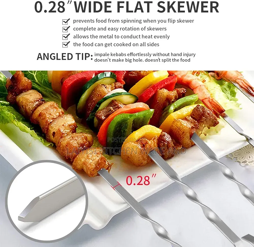 12 Pieces Stainless Steel Reusable Barbecue Skewers – Grill Sticks