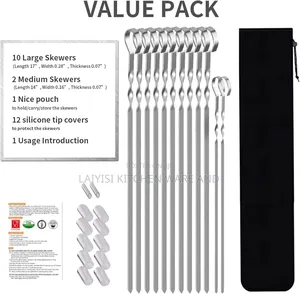 12 Pieces Stainless Steel Reusable Barbecue Skewers – Grill Sticks
