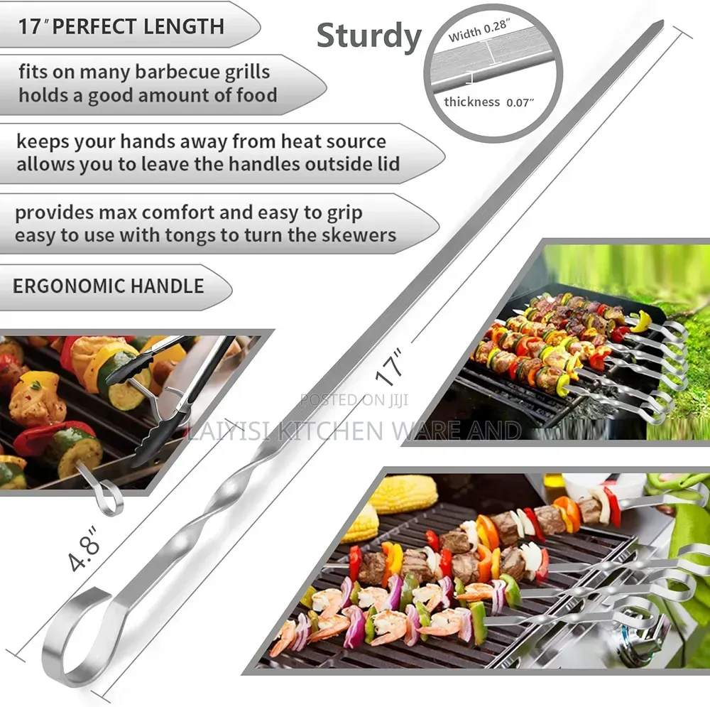 12 Pieces Stainless Steel Reusable Barbecue Skewers – Grill Sticks