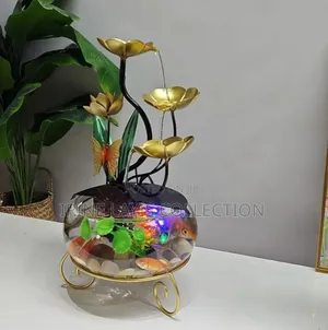 Decorative Metal and Glass Lotus-Themed Tabletop Fountain