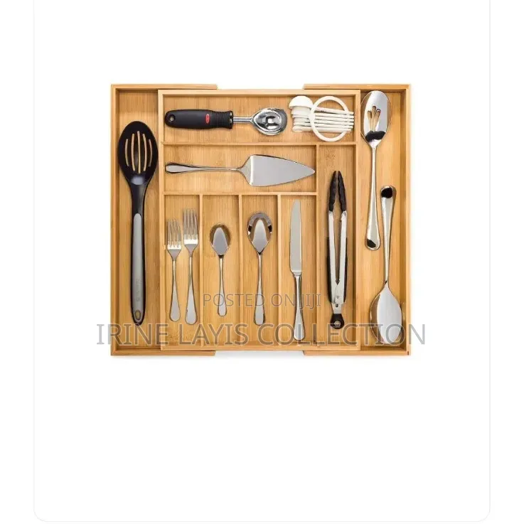 Bamboo Expandable Cutlery Drawer Organizer Tray