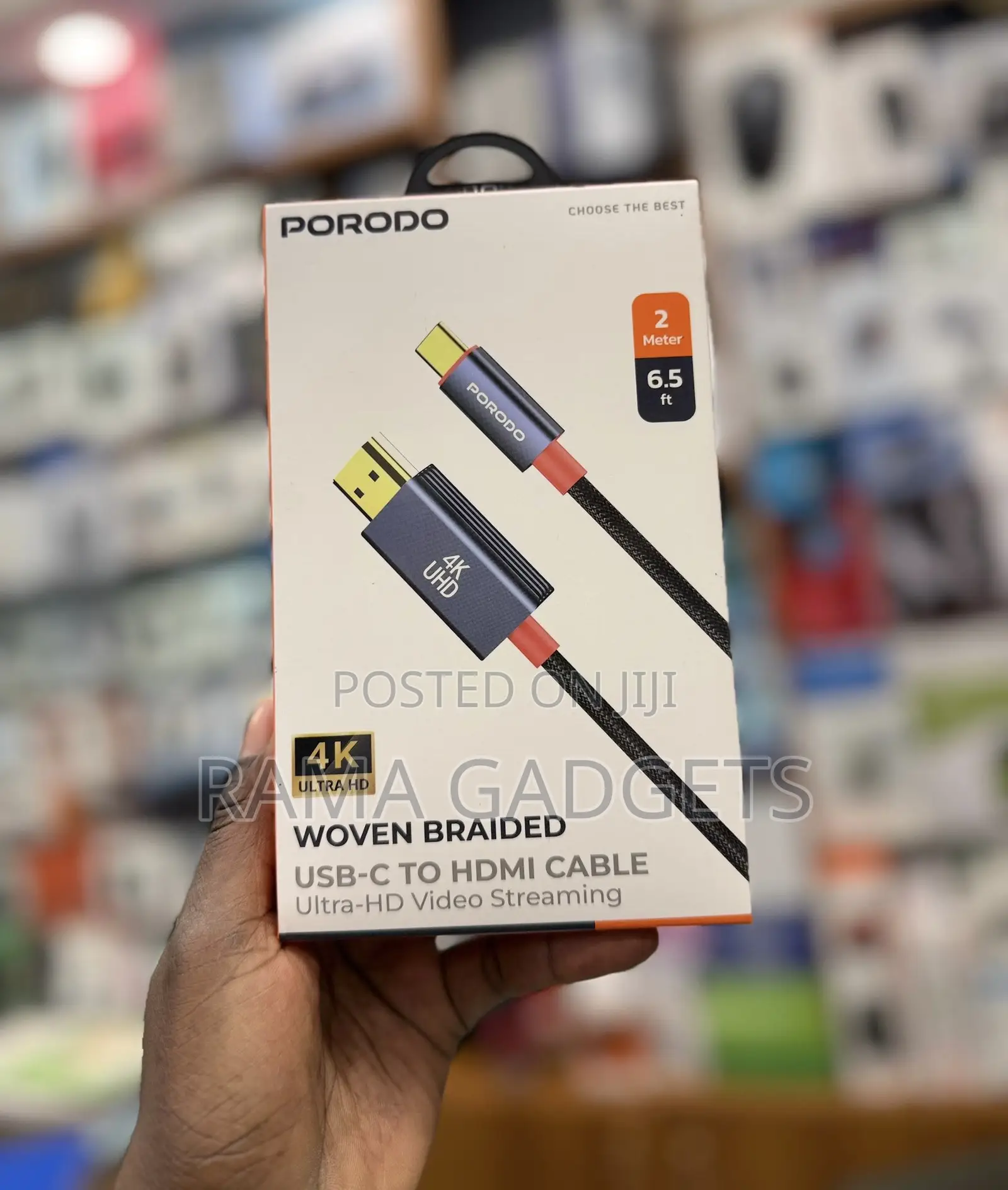 Porodo Woven Braided Usb-C to Hdmi Cable, Ultra-Hd Video Stream