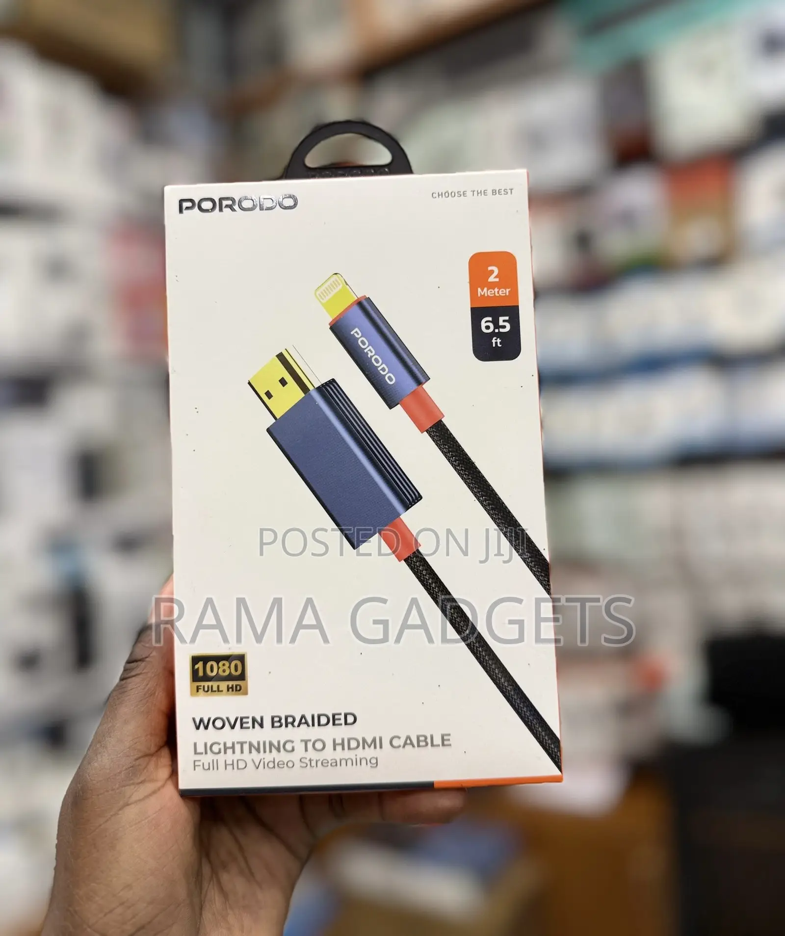 Porodo Woven Cable Lightning to Hdmi, 1080p Video Streaming