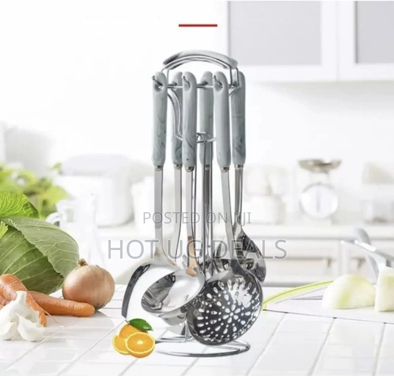 7 Piece Stainless Steel Cooking Tools Set With Rotating Holder Silver