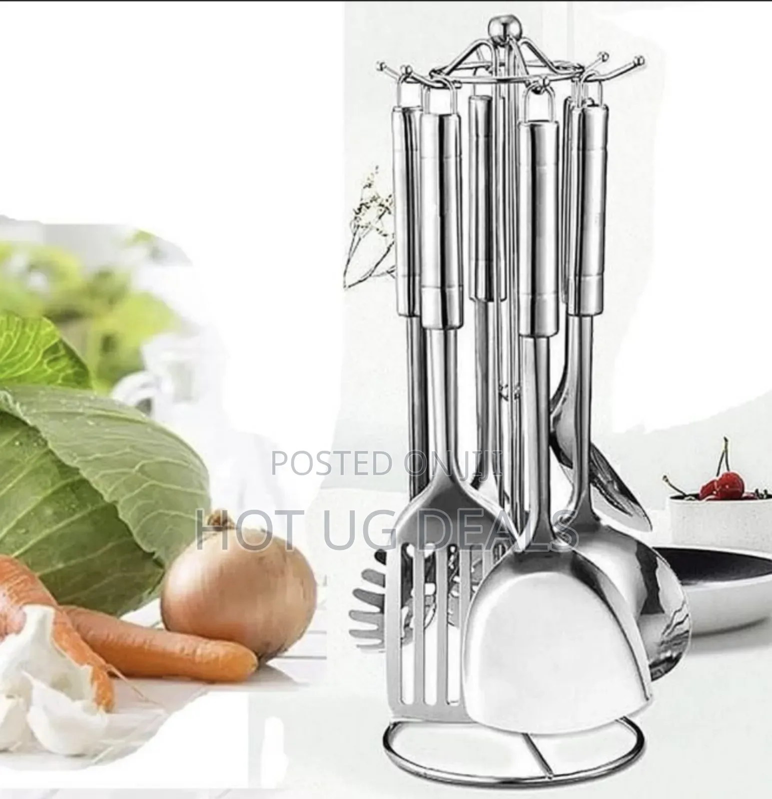 7 Piece Stainless Steel Cooking Tools Set With Rotating Holder Silver
