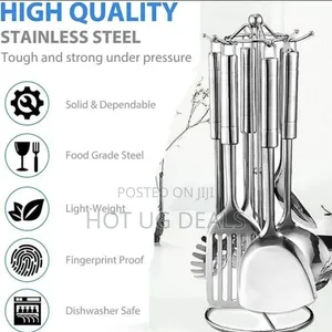 7 Piece Stainless Steel Cooking Tools Set With Rotating Holder Silver