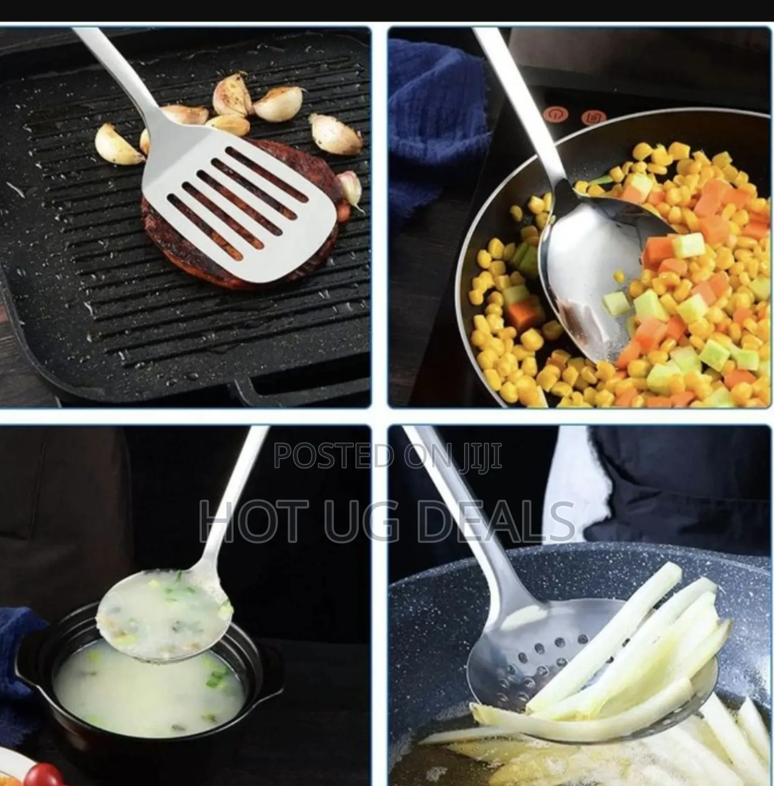 7 Piece Stainless Steel Cooking Tools Set With Rotating Holder Silver