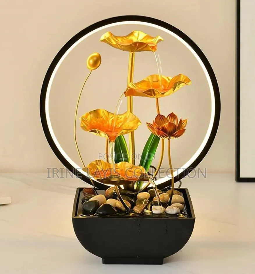 3-Tier Golden Metal Lotus Flower Tabletop Water Fountain
