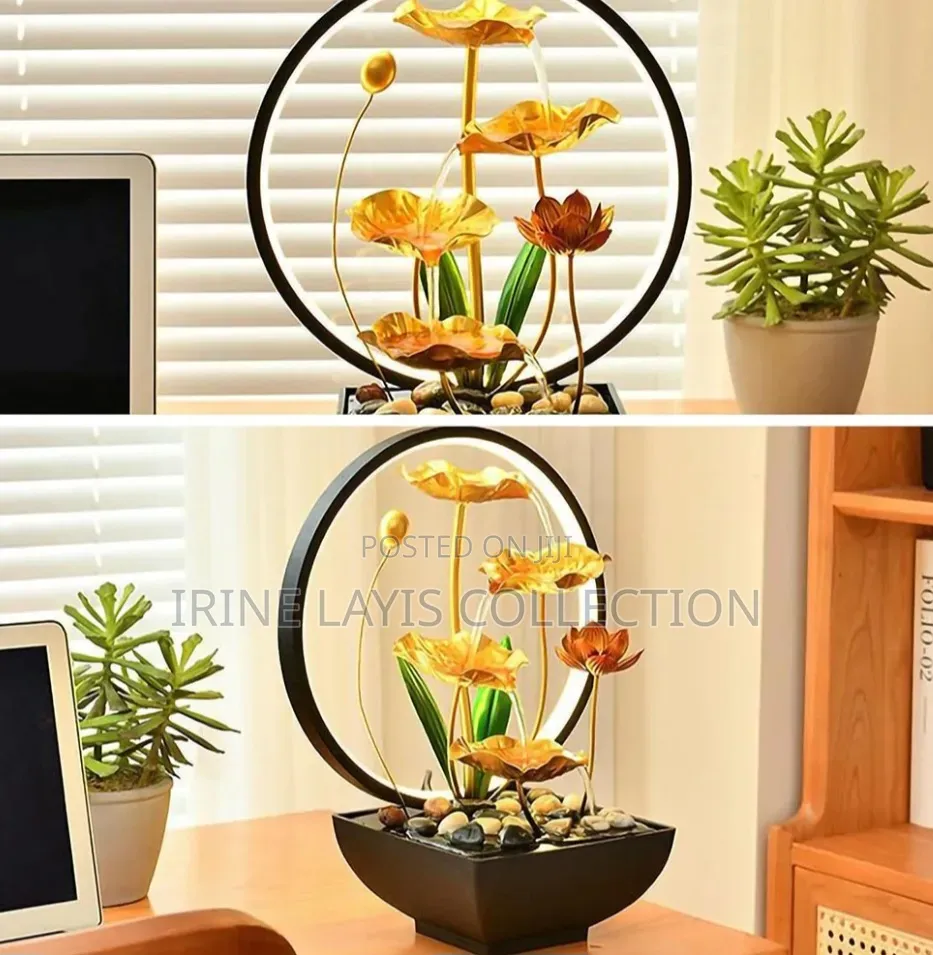 Water Table Golden Metal Lotus Flower With Led Ring Light.