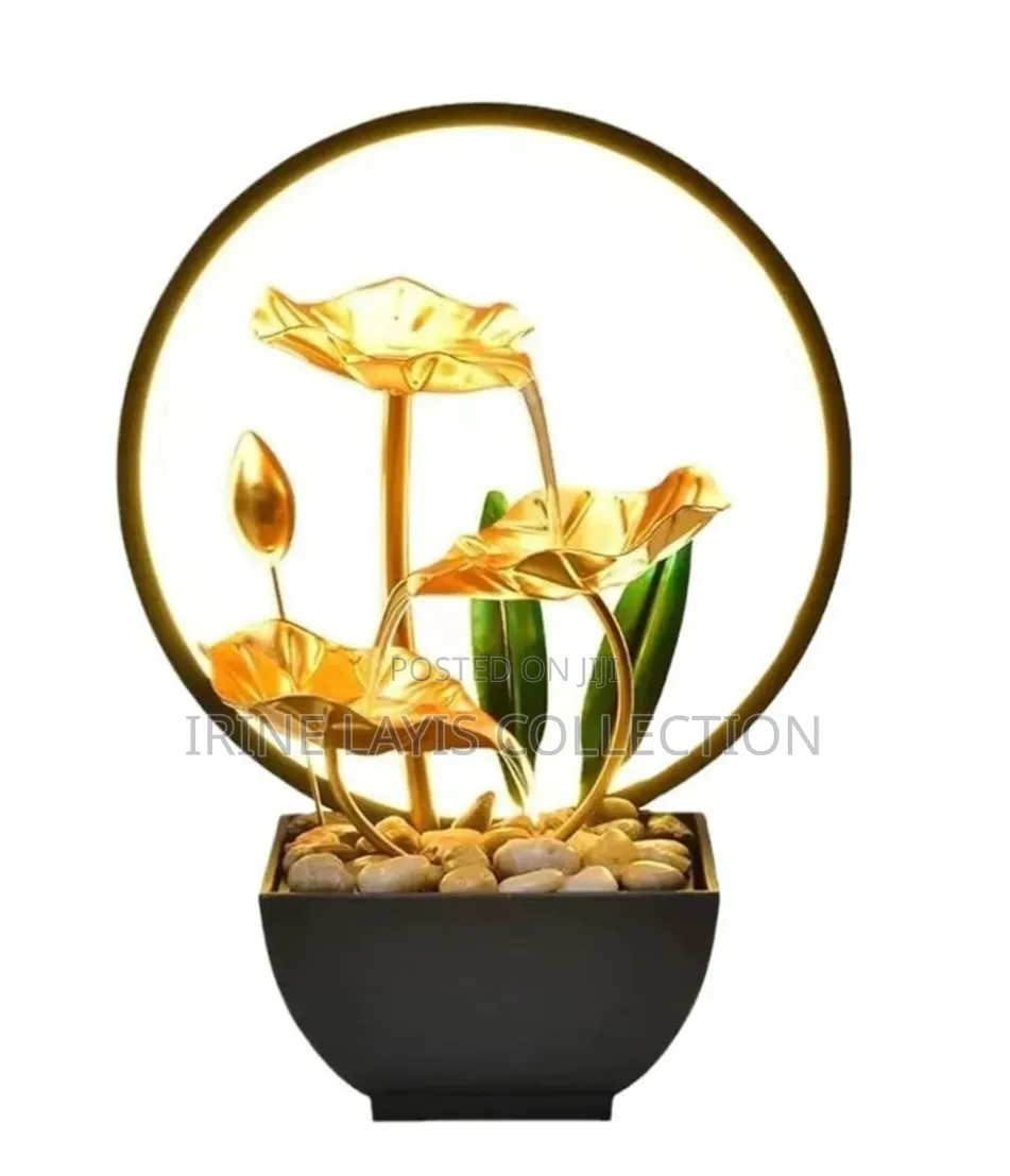 Water Table Golden Metal Lotus Flower With Led Ring Light.