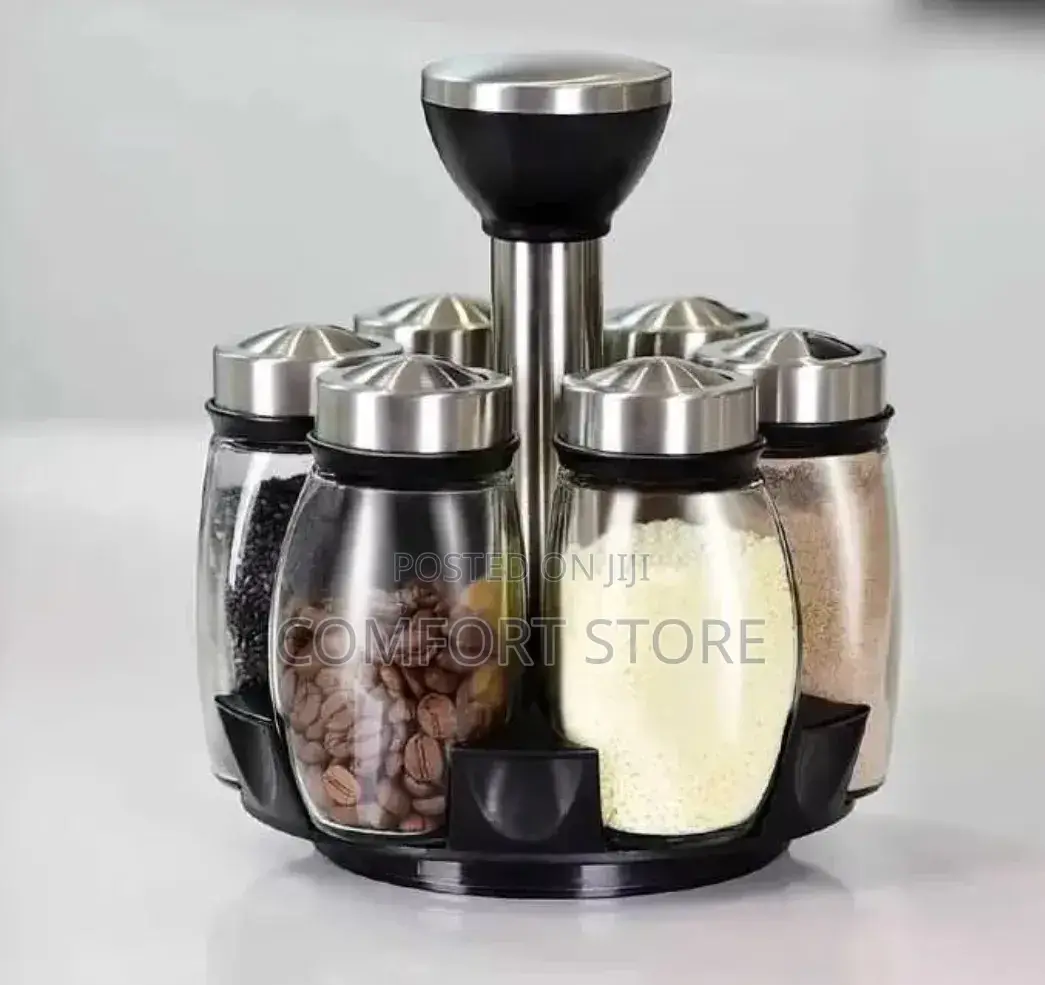 Rotating Glass Rack and Sugar Pepper Salt Shaker Seasoning Bottle