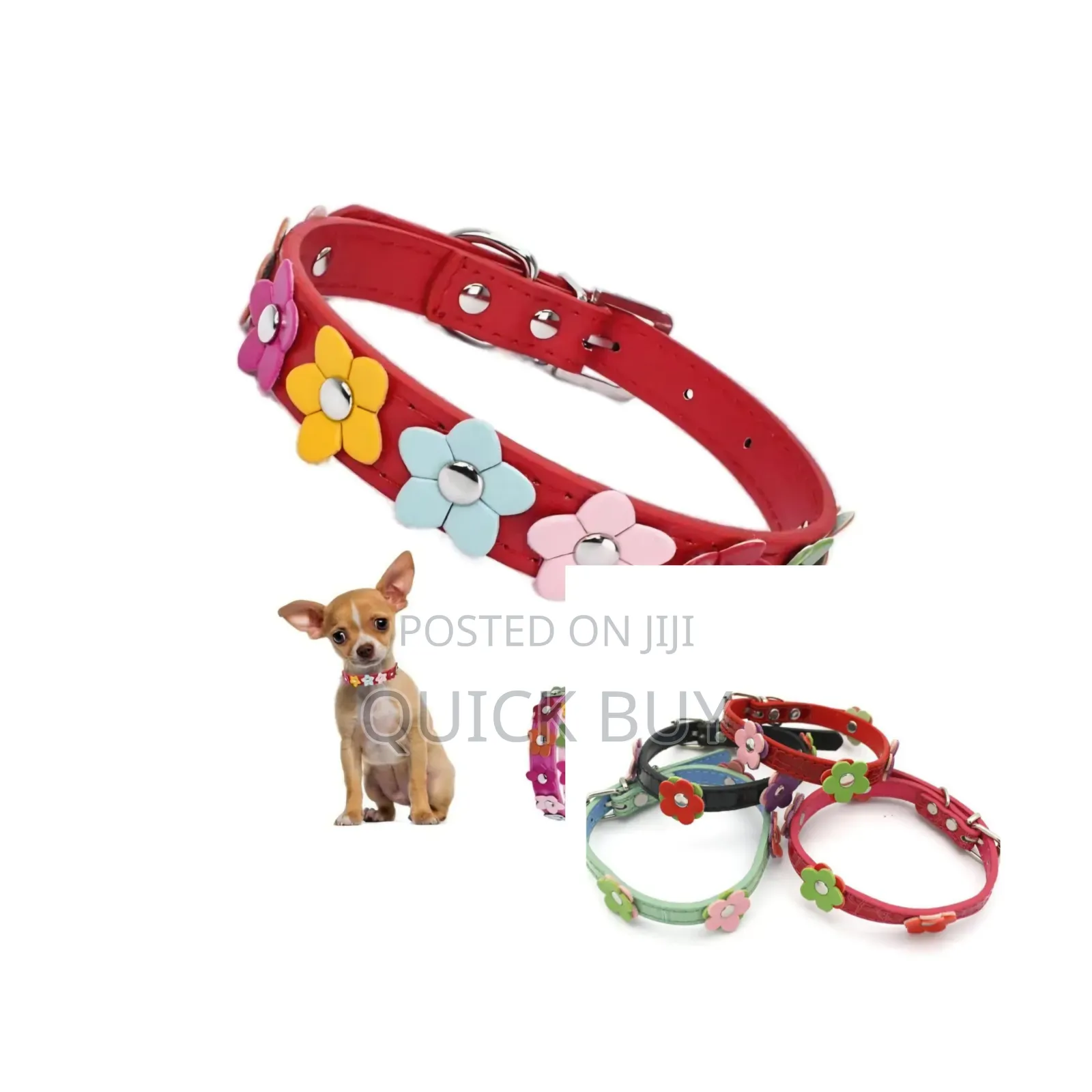Dog Leather Collars With Fancy Pretty Colorful Flowers